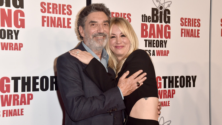 Chuck Lorre and Kaley Cuoco hugging