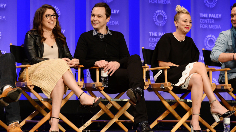 The cast of The Big Bang Theory smiling at event