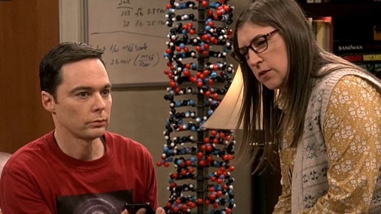 Sheldon and Amy looking confused