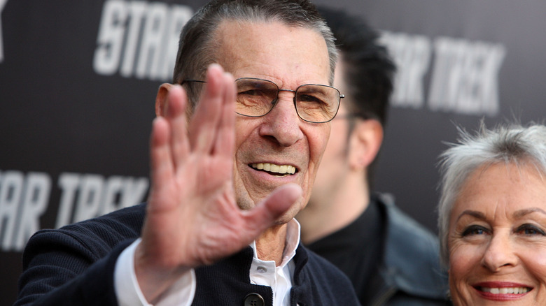 Leonard Nimoy doing the Vulcan salute