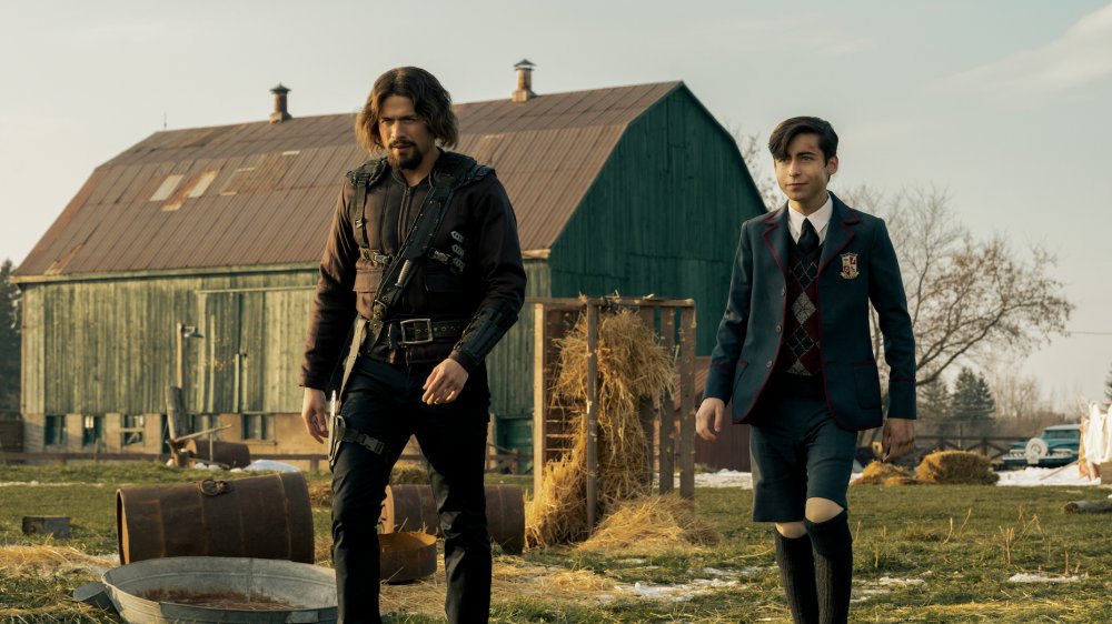 David Castañeda and Aidan Gallagher as Diego and Five in The Umbrella Academy