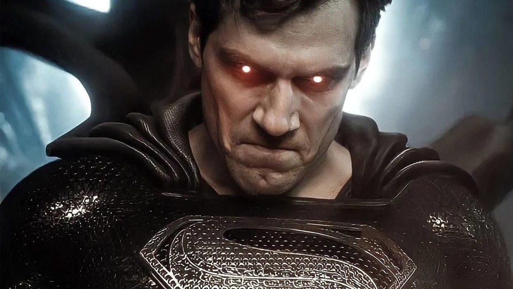 Black suit Superman glowing eyes