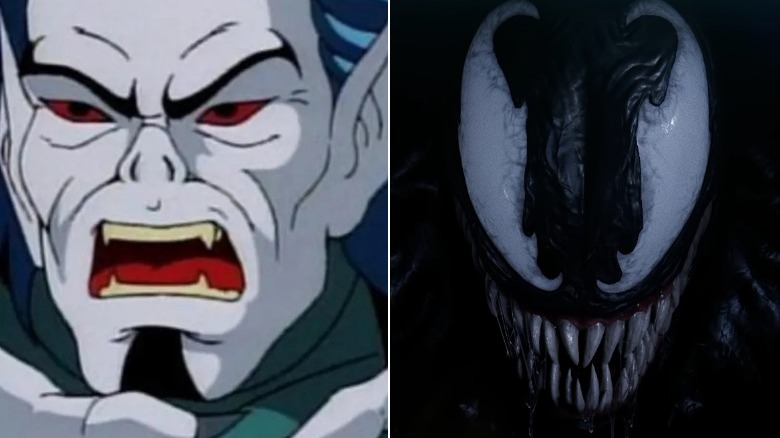 Morbius from Spider-Man: The Animated Series & Venom smiling in the shadows