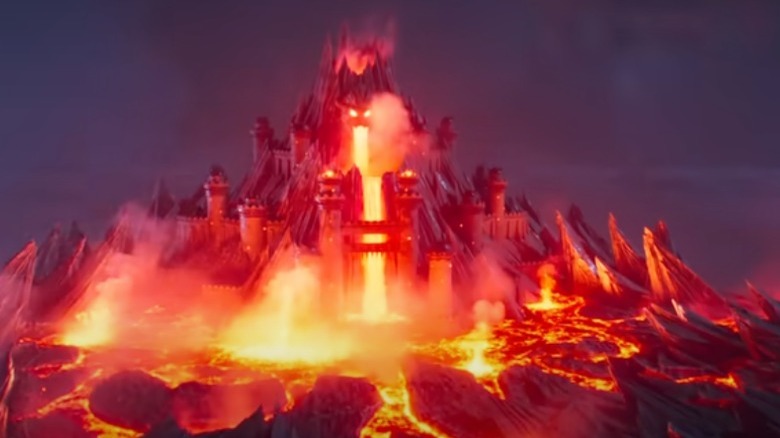 Bowser's castle pouring lava