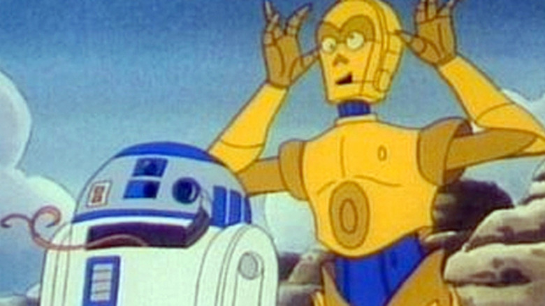 R2-D2 and C-3PO taunting a foe