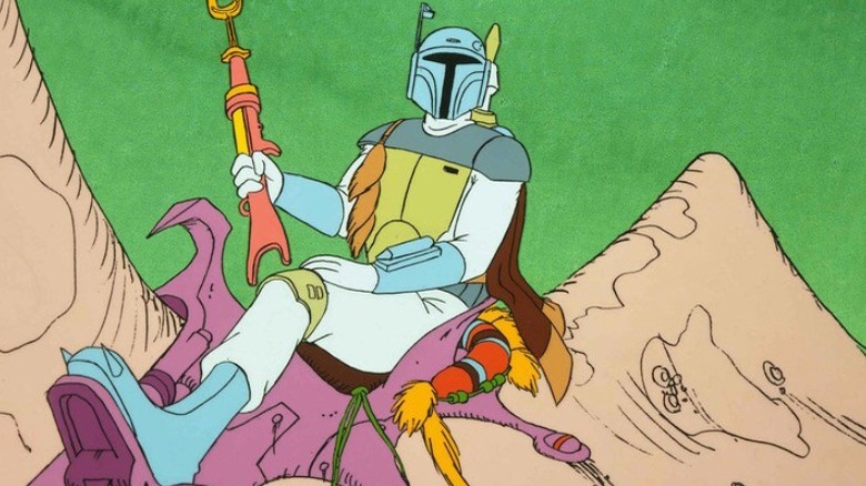 Boba Fett riding a creature