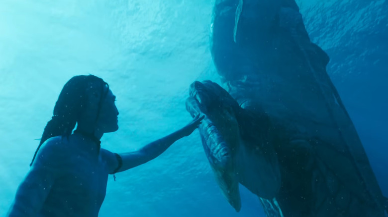 Na'vi touching a sea creature