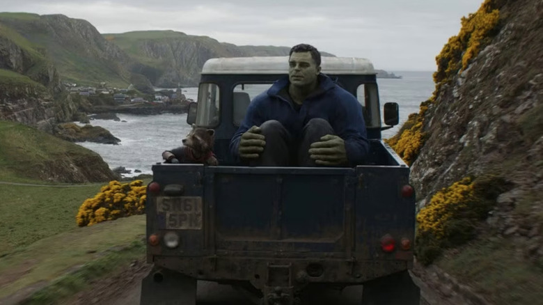 Hulk and Rocket riding in truck