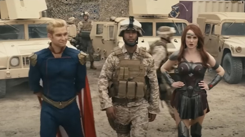 Homelander and Queen Maeve with soldier