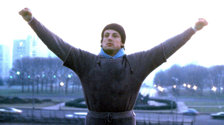 Sylvester Stallone at the top of the steps