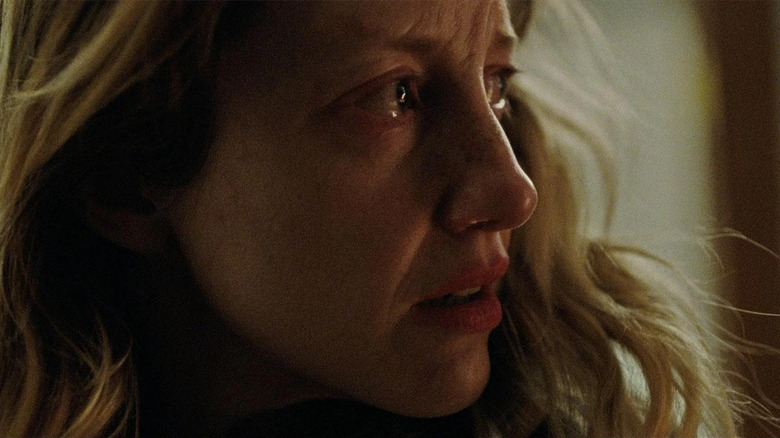 Andrea Riseborough with teary eyes as Leslie