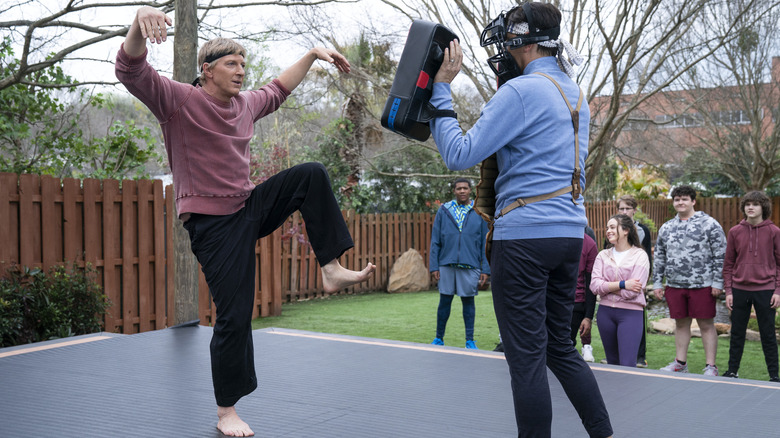 Johnny Lawrence attempts crane kick at Daniel LaRusso