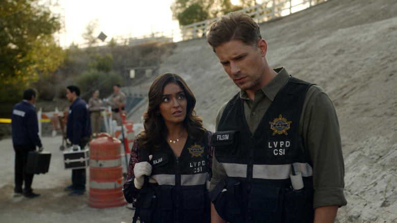 Mandeep Dhillon and Matt Lauria as Allie Rajan and Josh Folsom in "CSI: Vegas"