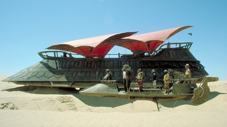 Jabba's barge flying over desert