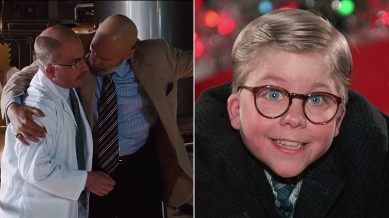 Split image of Peter Billingsley and Jeff Bridges in Iron Man, and the young Peter Billingsley in A Christmas Story 