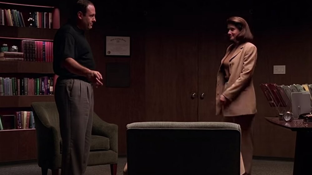 James Gandolfini as Tony Soprano and Lorraine Bracco as Dr. Jennifer Melfi in The Sopranos