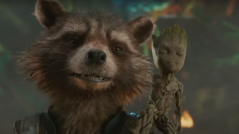 Rocket with Groot on shoulder