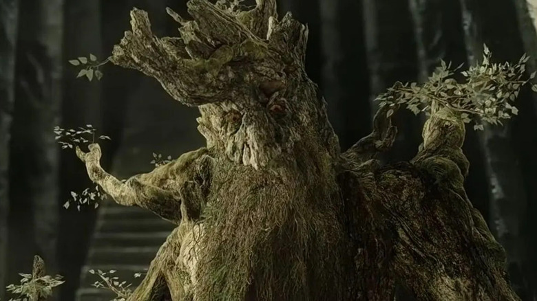 Treebeard standing outside Orthanc