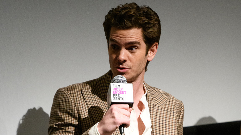 Andrew Garfield speaking at a public event