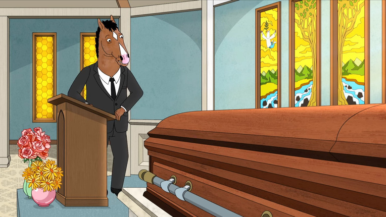 BoJack looking at a casket 