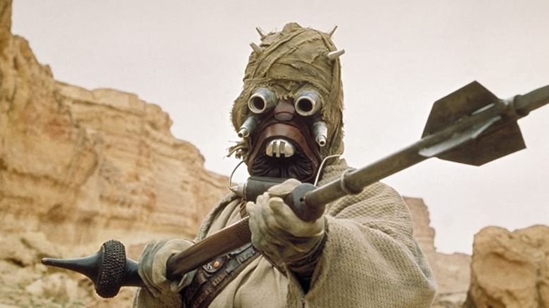 A Tusken Raider threatening in "Star Wars: Episode IV - A New Hope"