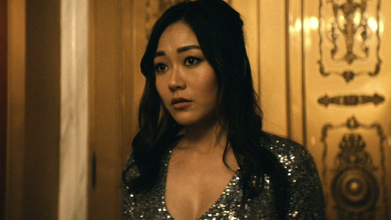 Kimiko wearing a glitter dress