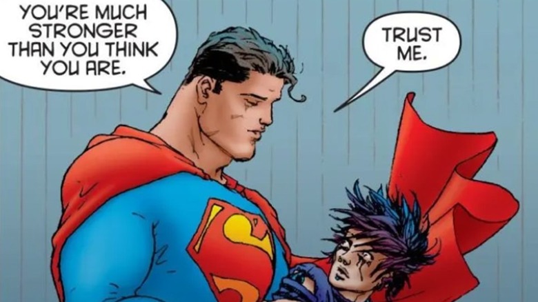 Superman and girl in comic book panel