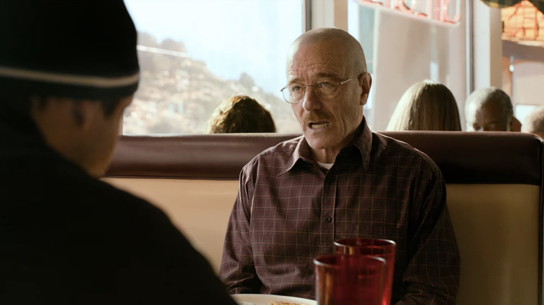 Walter White with a large fake baldcap