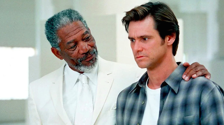 Bruce (Jim Carrey) and God (Morgan Freeman) in Bruce Almighty