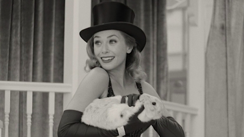 Elizabeth Olsen with bunny in WandaVision