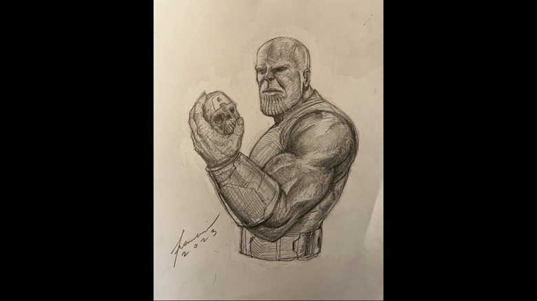 A concept image of Thanos holding Captain America's skull in "Avengers: Endgame"