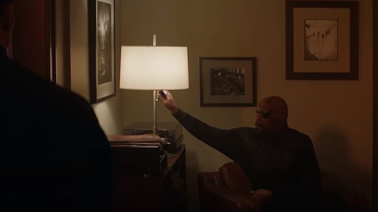 Nick Fury putting the lights out in Steve's apartment