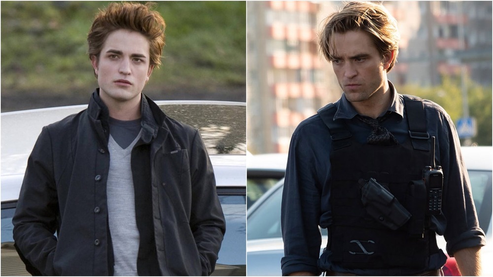 Robert Pattinson in Twilight (L) and Tenet (R)