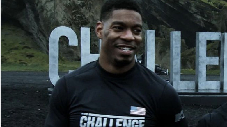 Leroy laughing by The Challenge sign