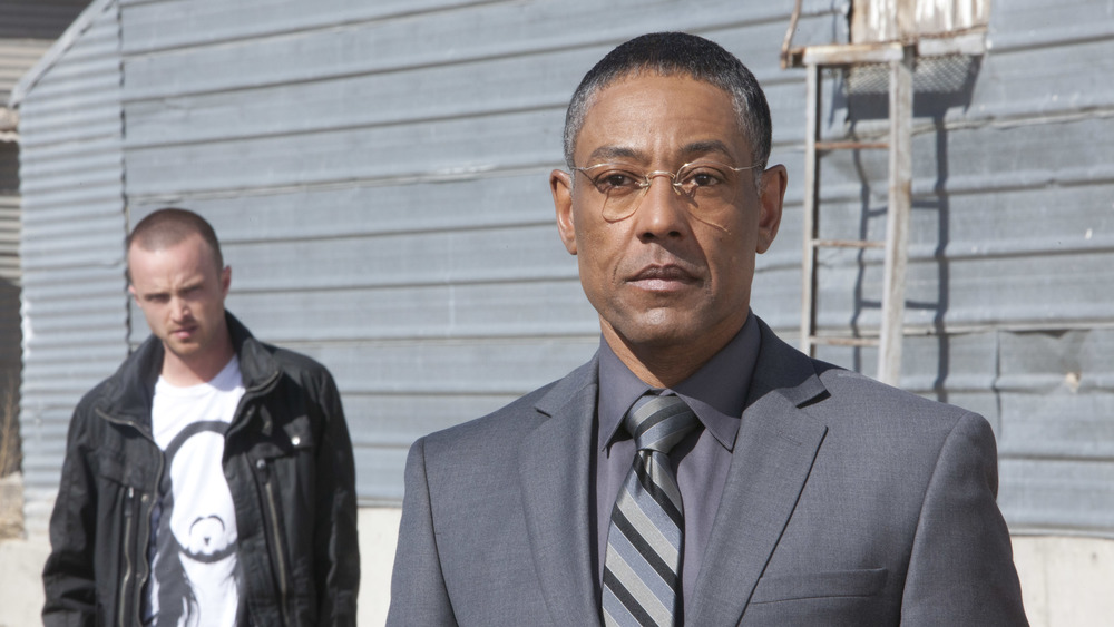 Jesse Pinkman (Aaron Paul) and Gus Fring (Giancarlo Esposito) in a scene from Breaking Bad