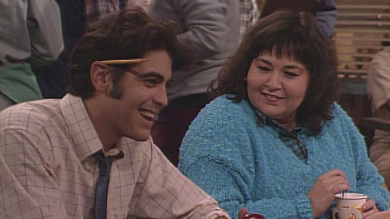 George Clooney and Roseanne Barr laughing