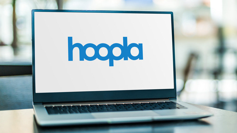 Hoopla logo displayed on laptop