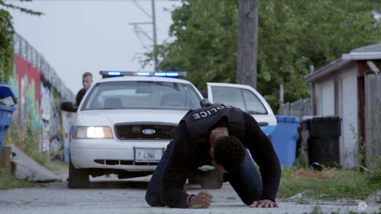 Officer Atwater punching the ground