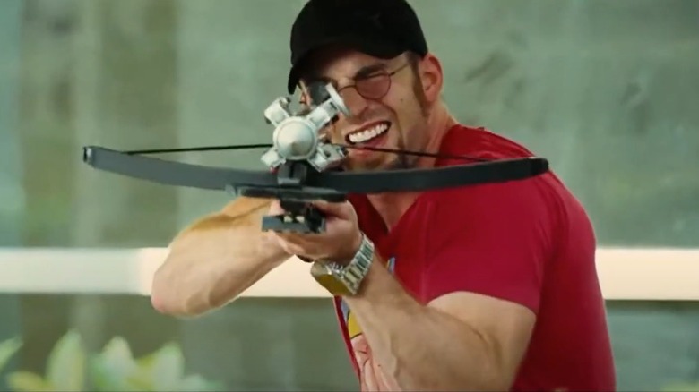 Chris Evans pointing crossbow