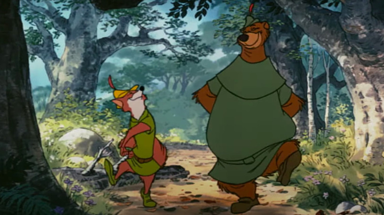 Robin Hood and Little John walking