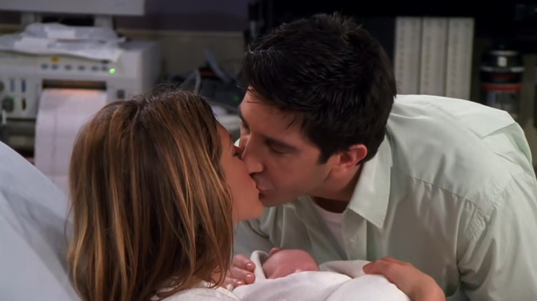 Ross and Rachel kissing on Friends 