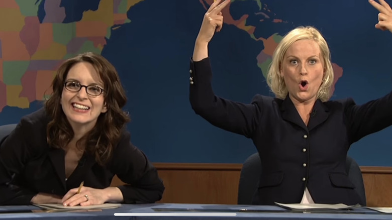 Tina Fey and Amy Poehler anchoring