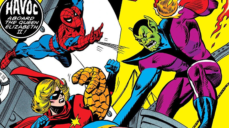 Super-Skrull fights Spider-Man and Ms. Marvel