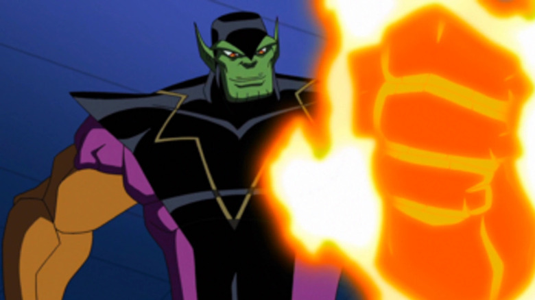 Super-Skrull raises his flaming fist