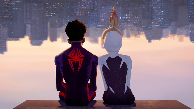 Miles and Gwen sitting together in Spider-Man: Into the Spider-Verse (2018)