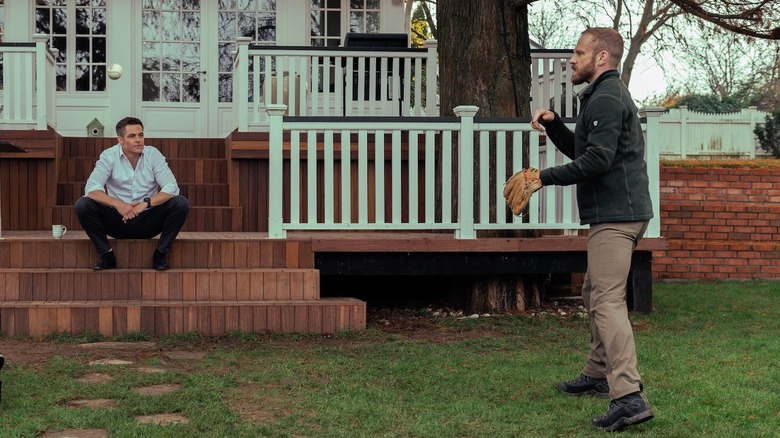 Chris Pine and Ben Foster enjoying time together in "The Contractor"