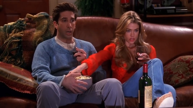 Ross and Cassie with popcorn and wine