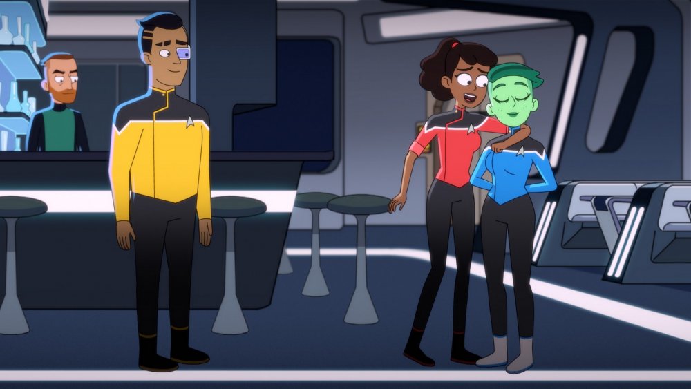 Eugene Cordero as Ensign Rutherford, Tawny Newsome as Ensign Beckett Mariner and Noel Wells as Ensign Tendi