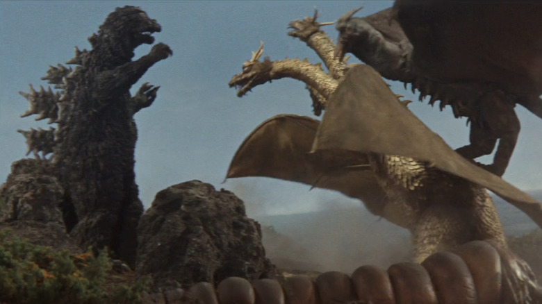 Ghidorah fighting Godzilla and Rodan