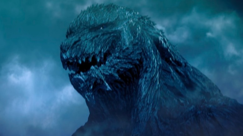 Godzilla growling in clouds